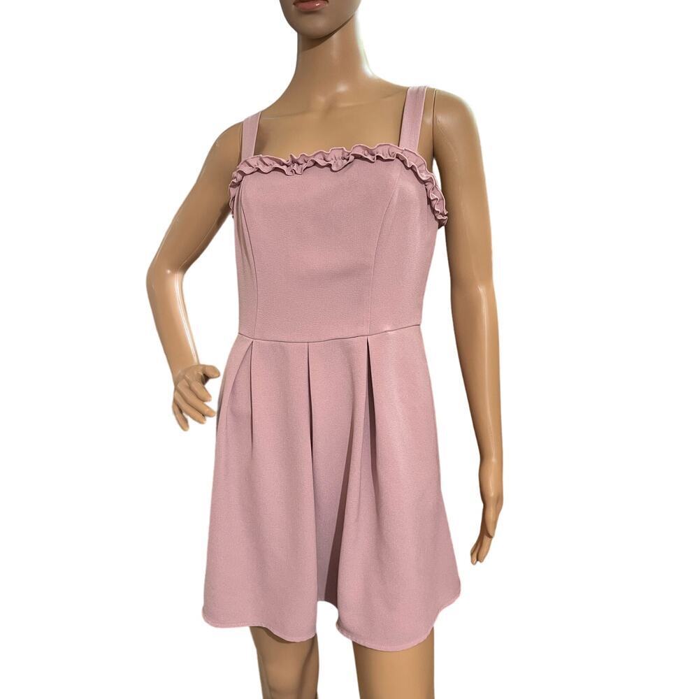 Speechless Mini Dress M Pink Blush‎ Tie Pockets Ruffled Sleeveless Sun Dress
